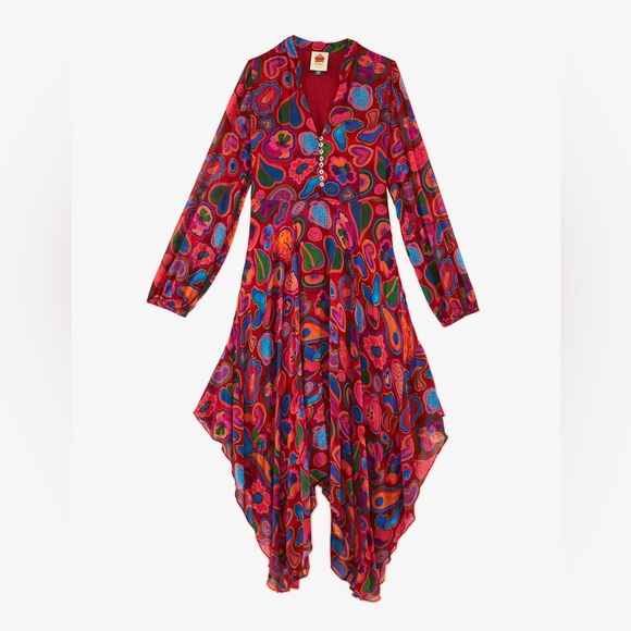 FARM Rio New Red Lisa Sheer Midi Dress Size L - Picture 4 of 6